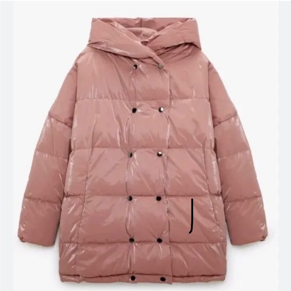 ZARA womens pink puffer padded quilted coat size L NWT